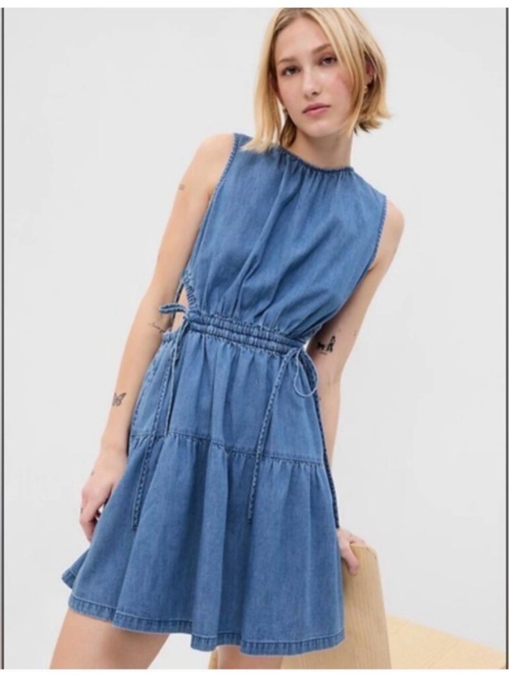 Gap Blue Denim Tie-Waist Dress w/ Side Cutouts